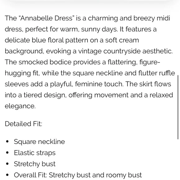 NWT Landry Kate Annabelle cream and blue floral smocked dress - Picture 6 of 6